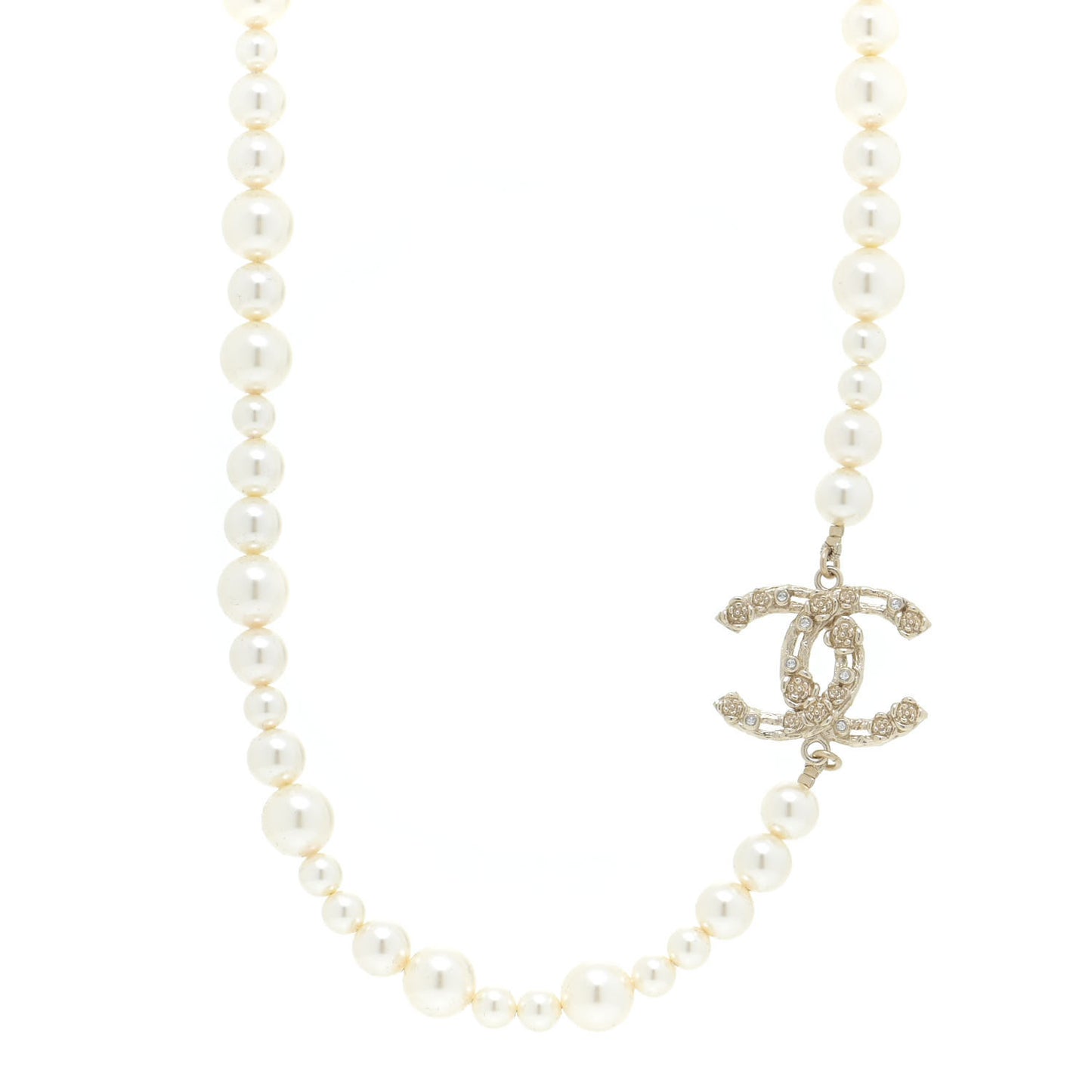 Pearl Crystal CC Short Necklace Gold