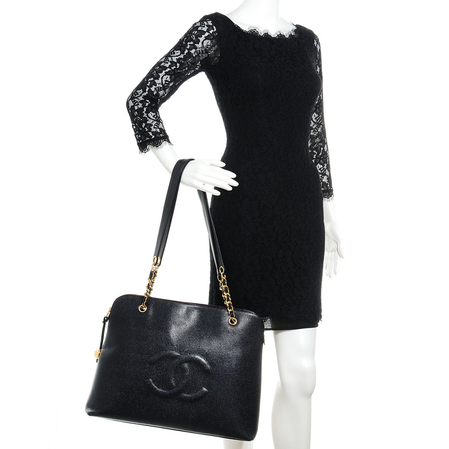 Caviar Large CC Shoulder Bag Black