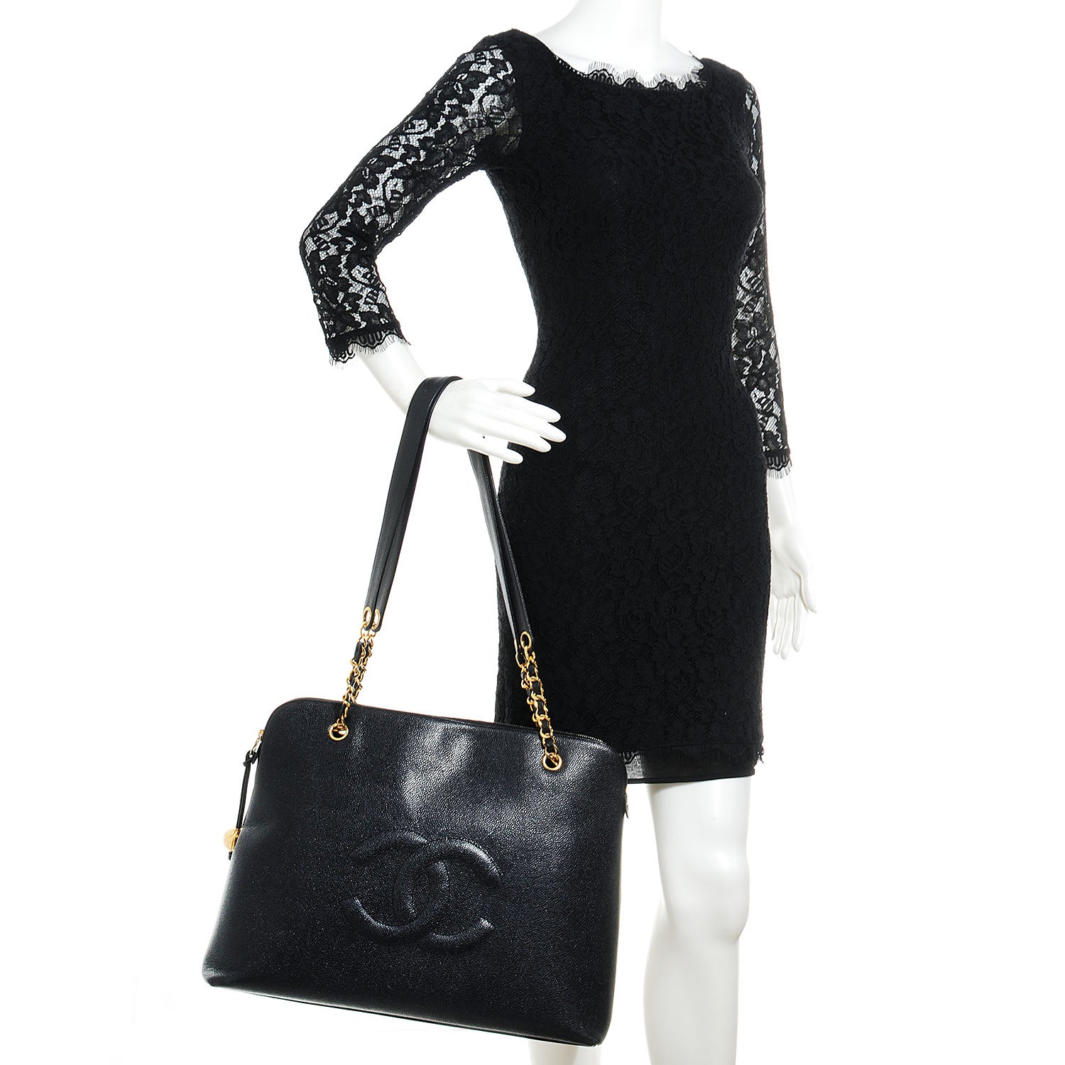 Chanel Caviar Large CC Shoulder Bag Black 2 of 7