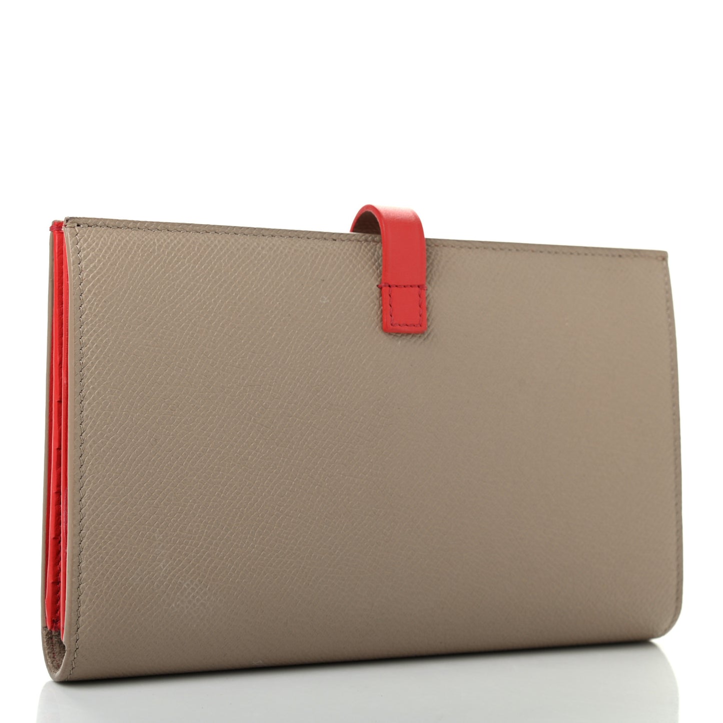 Grained Calfskin Large Multifunction Strap Wallet Light Taupe Red