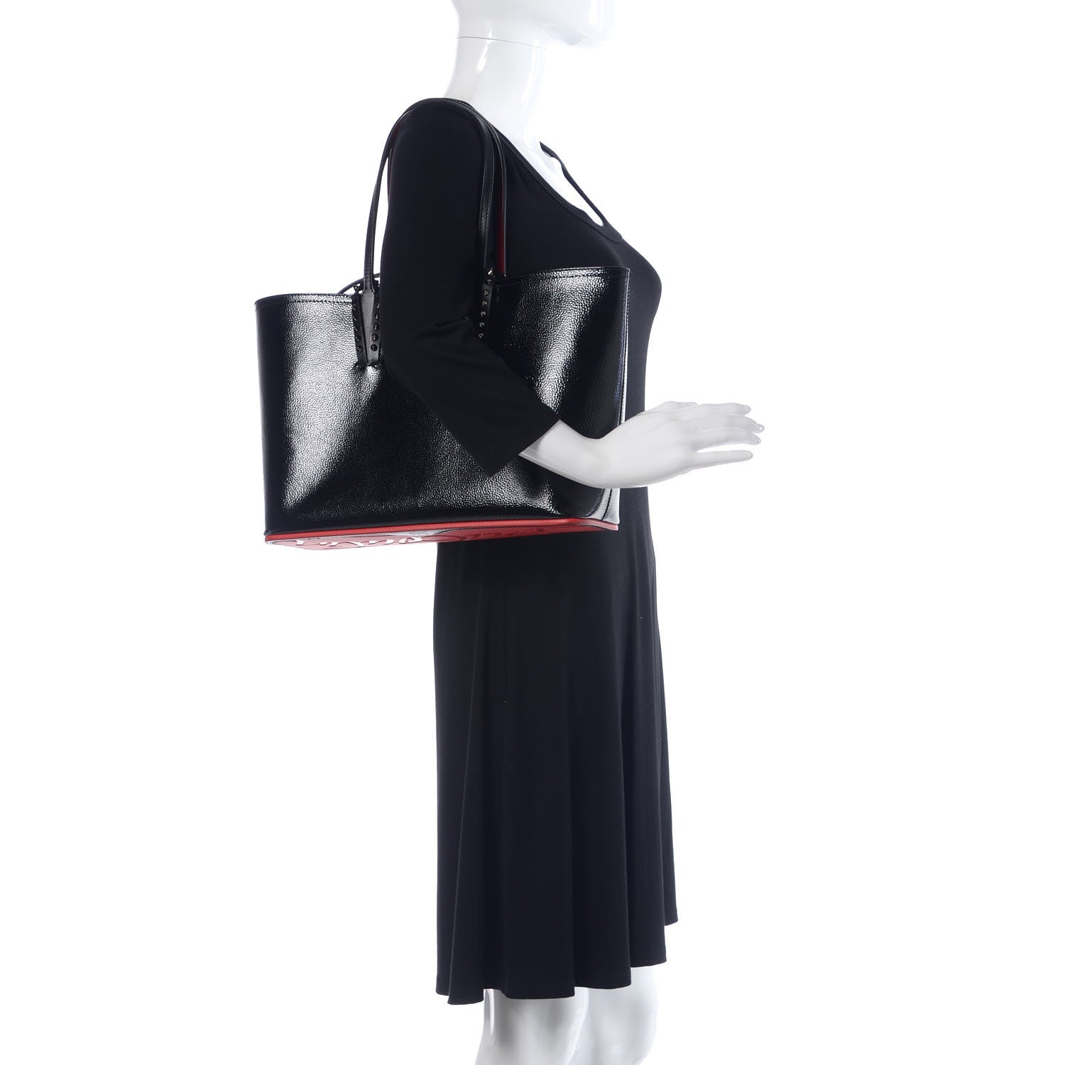 Christian Louboutin Patent Calfskin Spikes Small East West Cabata Tote Black 2 of 10