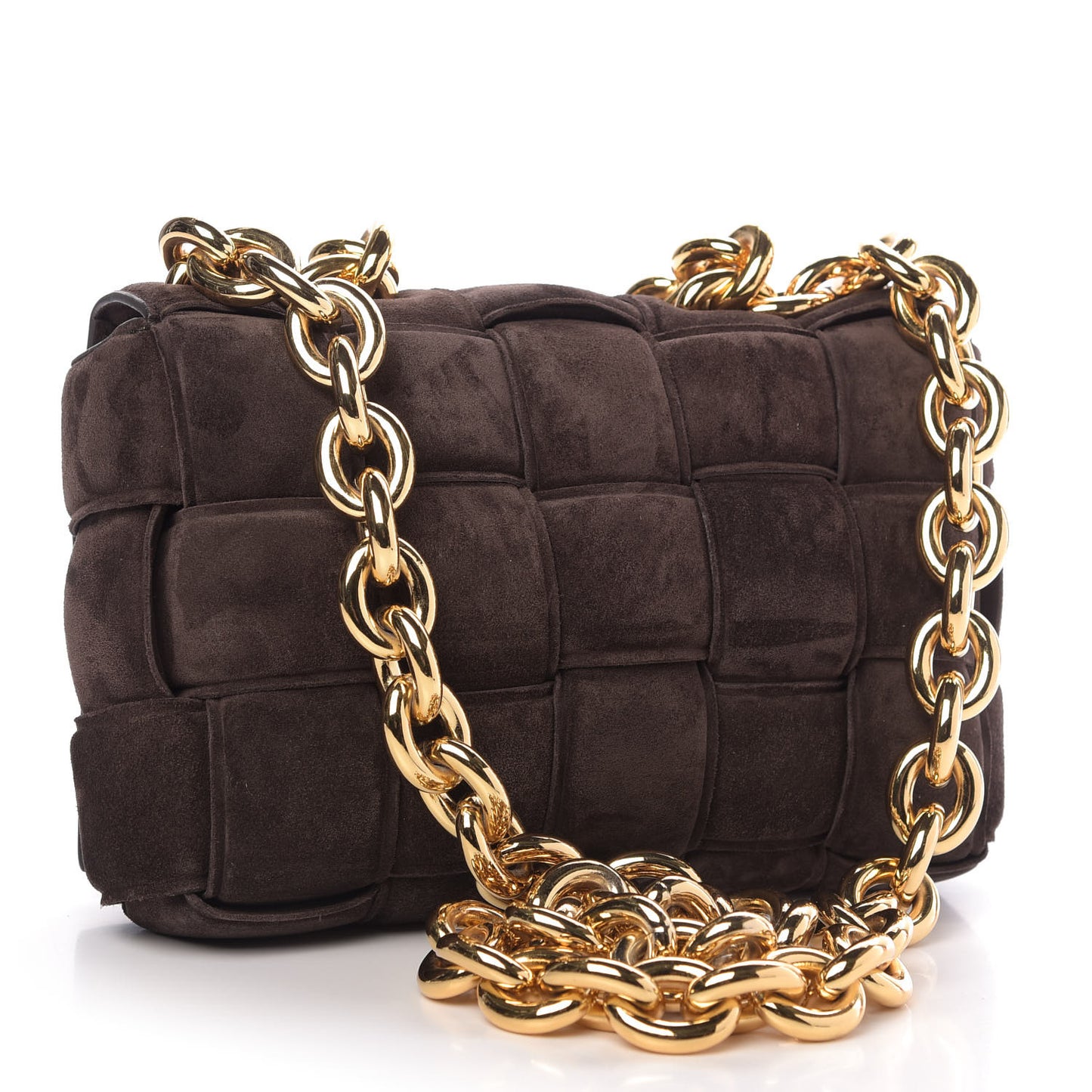 Suede Maxi Intrecciato Padded Chain Cassette Crossbody Bag Fondant