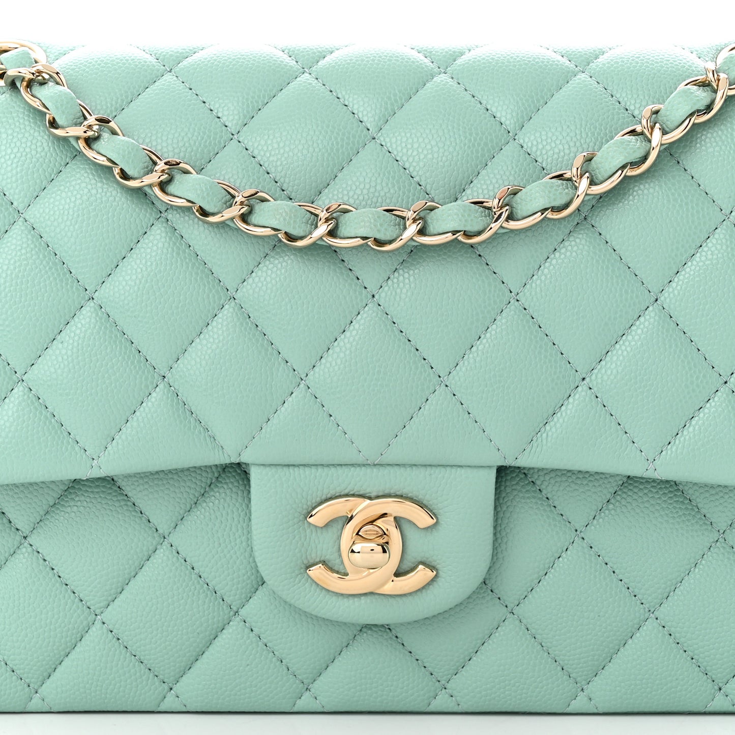 Caviar Quilted Medium Double Flap Light Blue