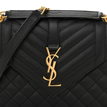 Saint Laurent Grain De Poudre Textured Mixed Matelasse Triquilt Medium Monogram Satchel Black 8 of 11
