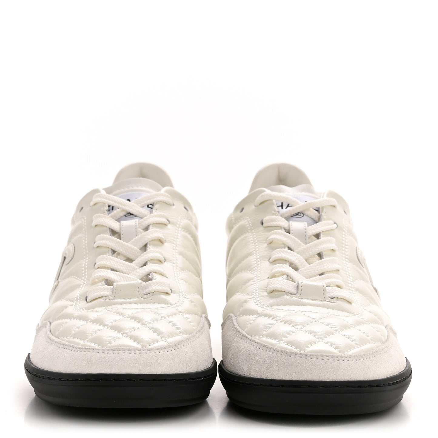 Shiny Calfskin Suede Quilted CC Logo Sneakers 38.5 White