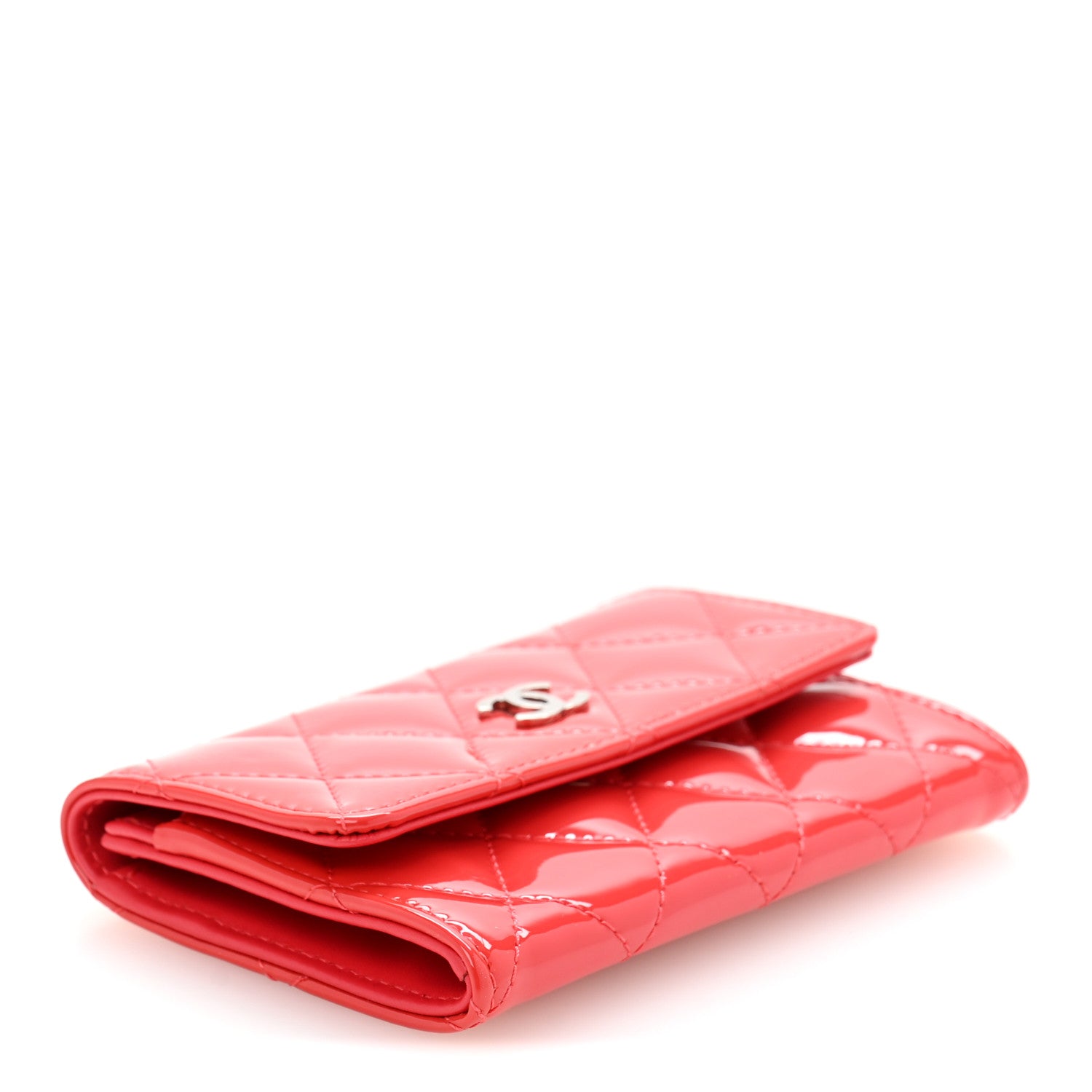 Chanel Patent Quilted Card Holder Wallet Red 4 of 10