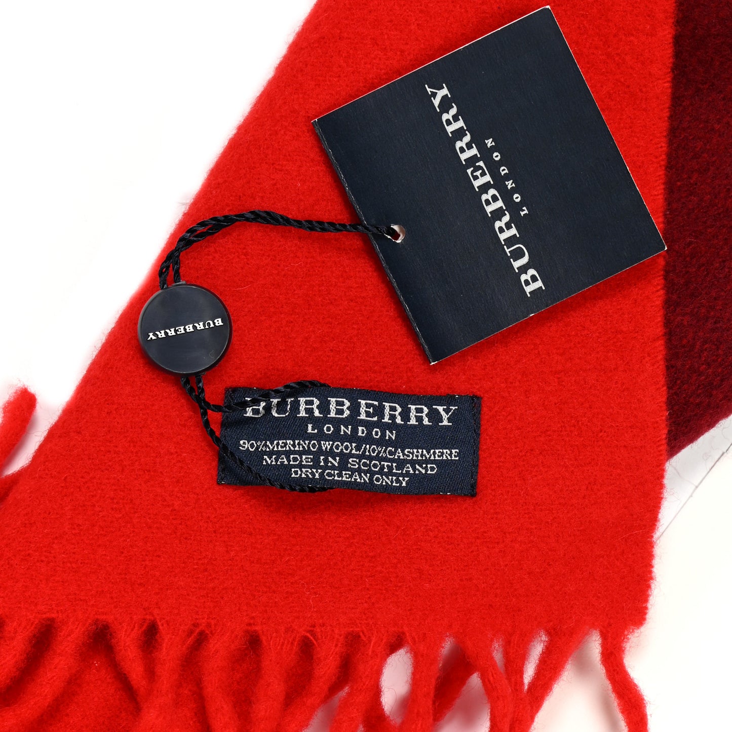 Merino Wool Cashmere Check Scarf Red