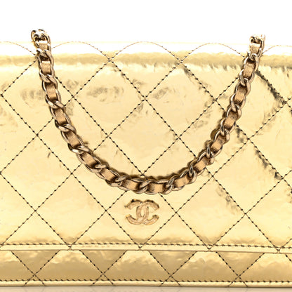 Chanel Hammered Metallic Calfskin Quilted Wallet On Chain WOC Gold 9 of 13