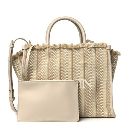 Lanvin Calfskin Canvas Woven Chevron In & Out Tote PM Beige 4 of 10