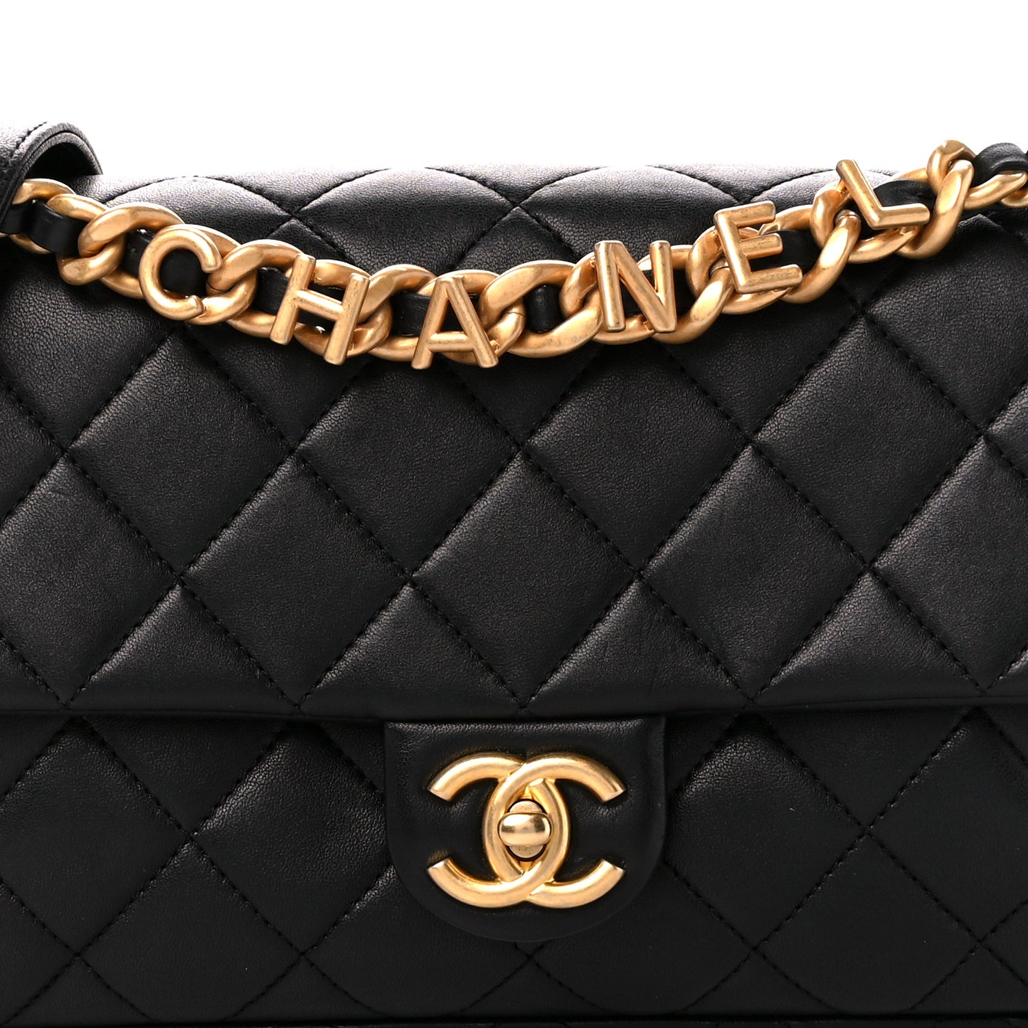 Lambskin Quilted Chaine Lettre Flap Black