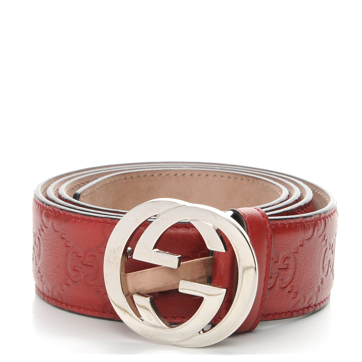 Gucci Soft Guccissima Margaux Calfskin Nickel Interlocking G 37mm Belt 95 38 Rosso 1 of 6