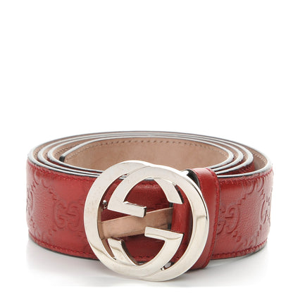 Gucci Soft Guccissima Margaux Calfskin Nickel Interlocking G 37mm Belt 95 38 Rosso 1 of 6