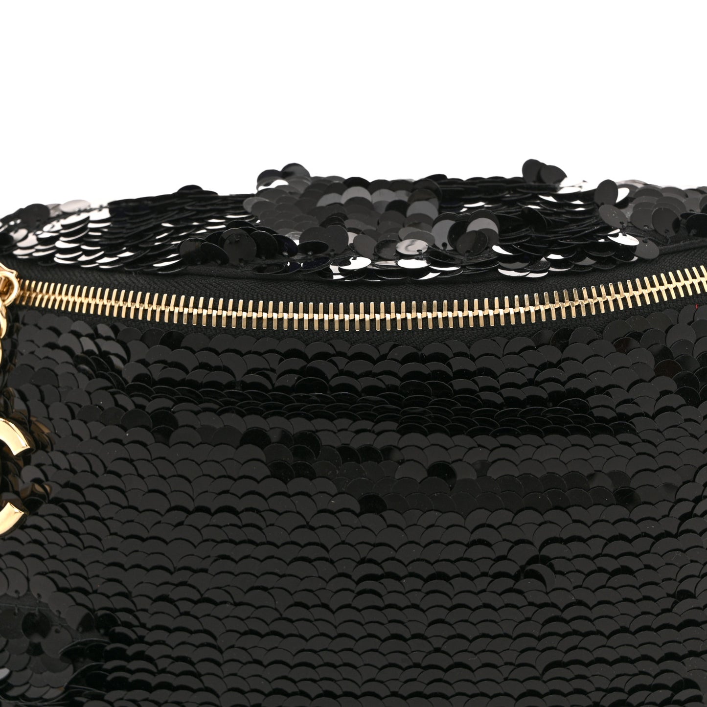 Sequin Calfskin Sparkling City Waist Bag Fanny Pack Black