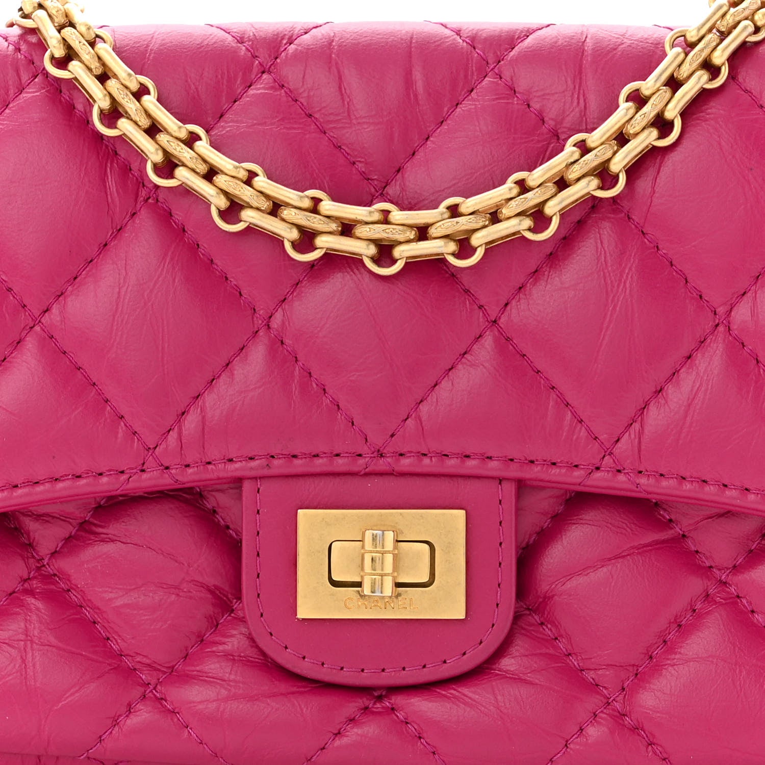 Chanel Aged Calfskin Quilted 2.55 Reissue Phone Holder With Chain Fuchsia 10 of 13