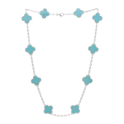 Van Cleef & Arpels 18K White Gold Turquoise 10 Motifs Vintage Alhambra Necklace 3 of 6