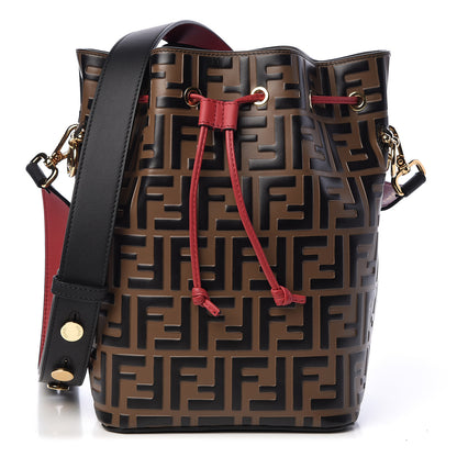 Fendi Vitello Grace F is Fendi Bi-Color FF 1974 Embossed Grande Mon Tresor Bucket Bag Maya Black Fragola 1 of 11