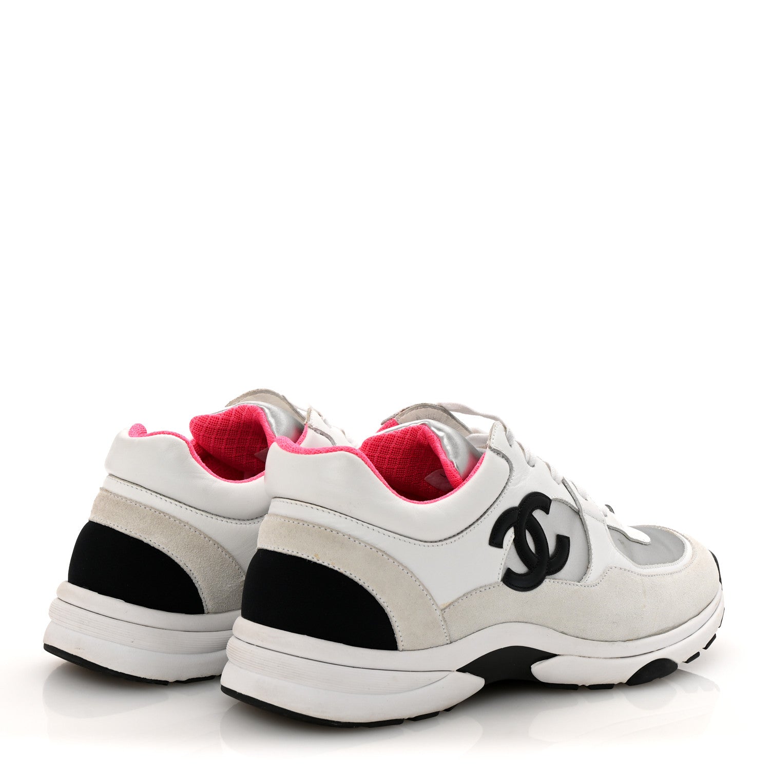Chanel Calfskin Fabric Sneakers 41 White Silver Fluo Pink 5 of 9