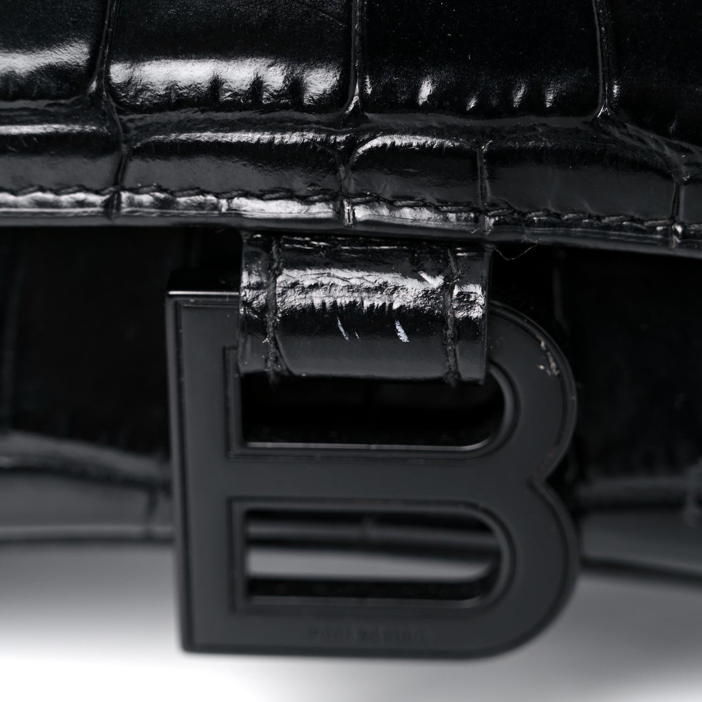 Shiny Calfskin Monochrome Crocodile Embossed Small Hourglass Top Handle Bag Black