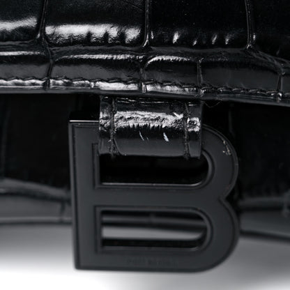 Balenciaga Shiny Calfskin Monochrome Crocodile Embossed Small Hourglass Top Handle Bag Black 19 of 21
