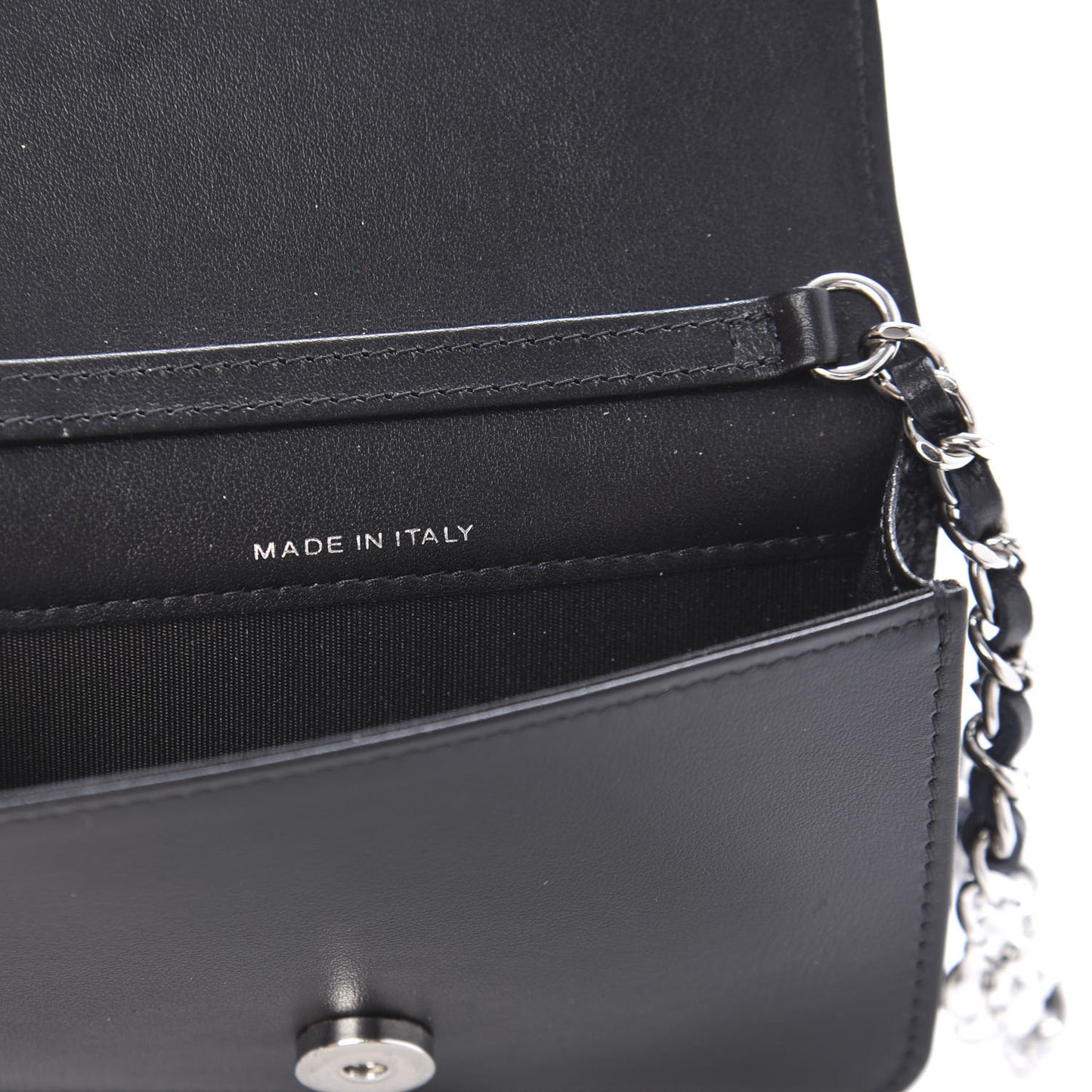 Caviar Camellia Embossed Chain Belt Bag Black