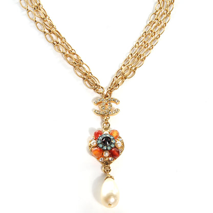 Chanel Jeweled Pearl CC Logo Drop Necklace Gold 1 of 6