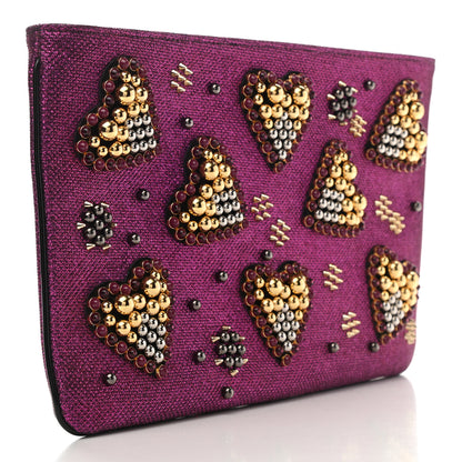 Christian Louboutin Metallic Raffia Studded Loubiposh Chain Clutch Magenta 2 of 5