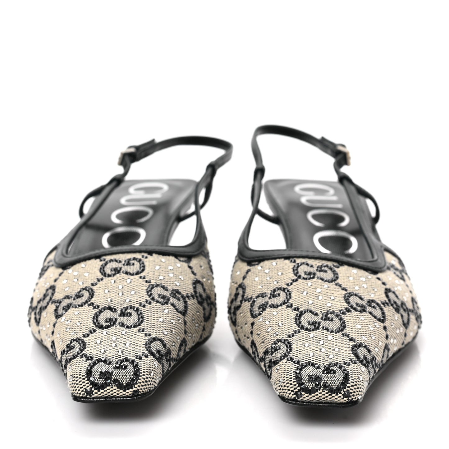 GG Monogram Malaga Kid Crystal Square G 35mm Slingback Pumps 37.5 Beige Blue
