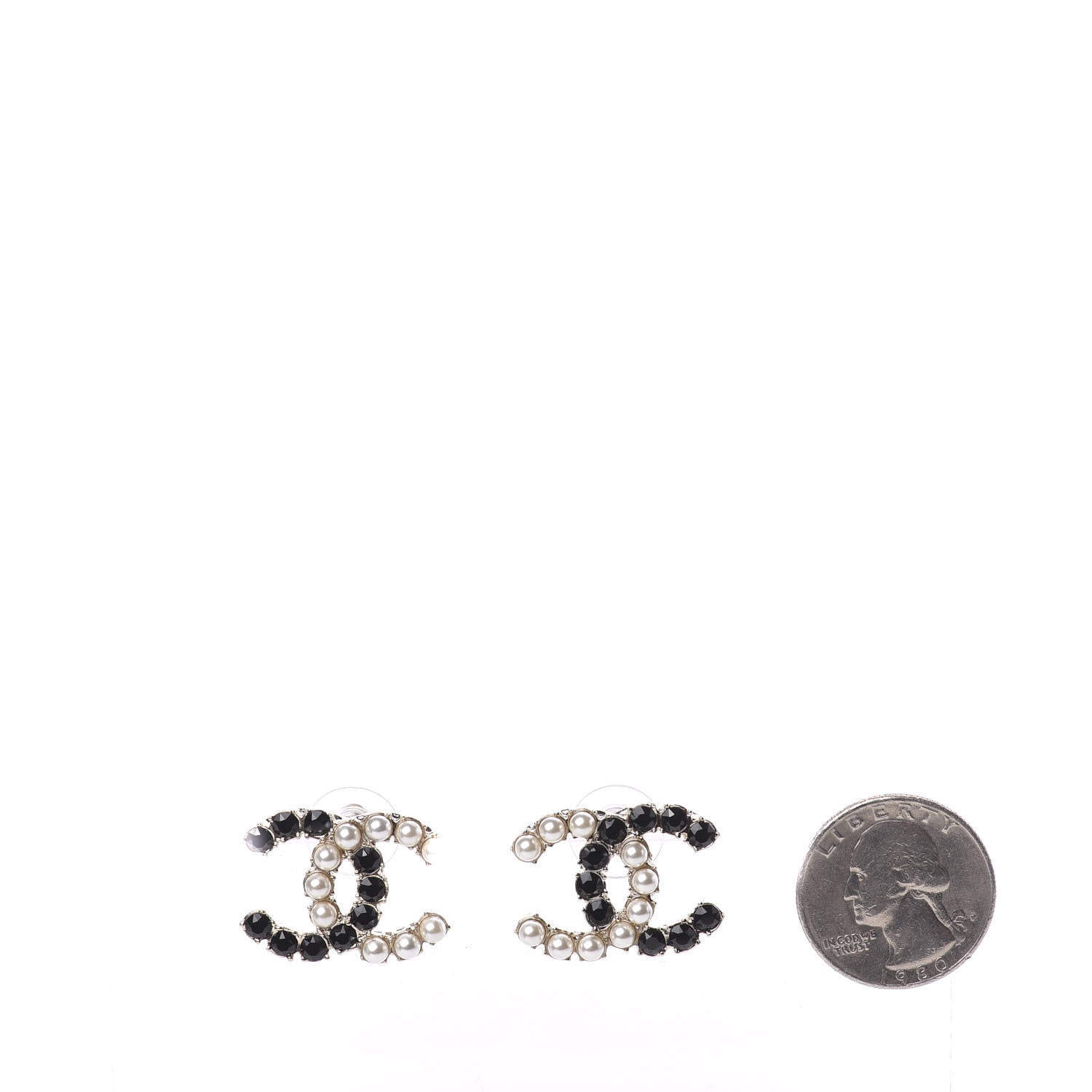 Chanel Resin Pearl CC Dazzling Domino Earrings Gold Black 2 of 5