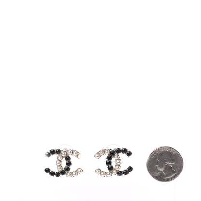 Chanel Resin Pearl CC Dazzling Domino Earrings Gold Black 2 of 5