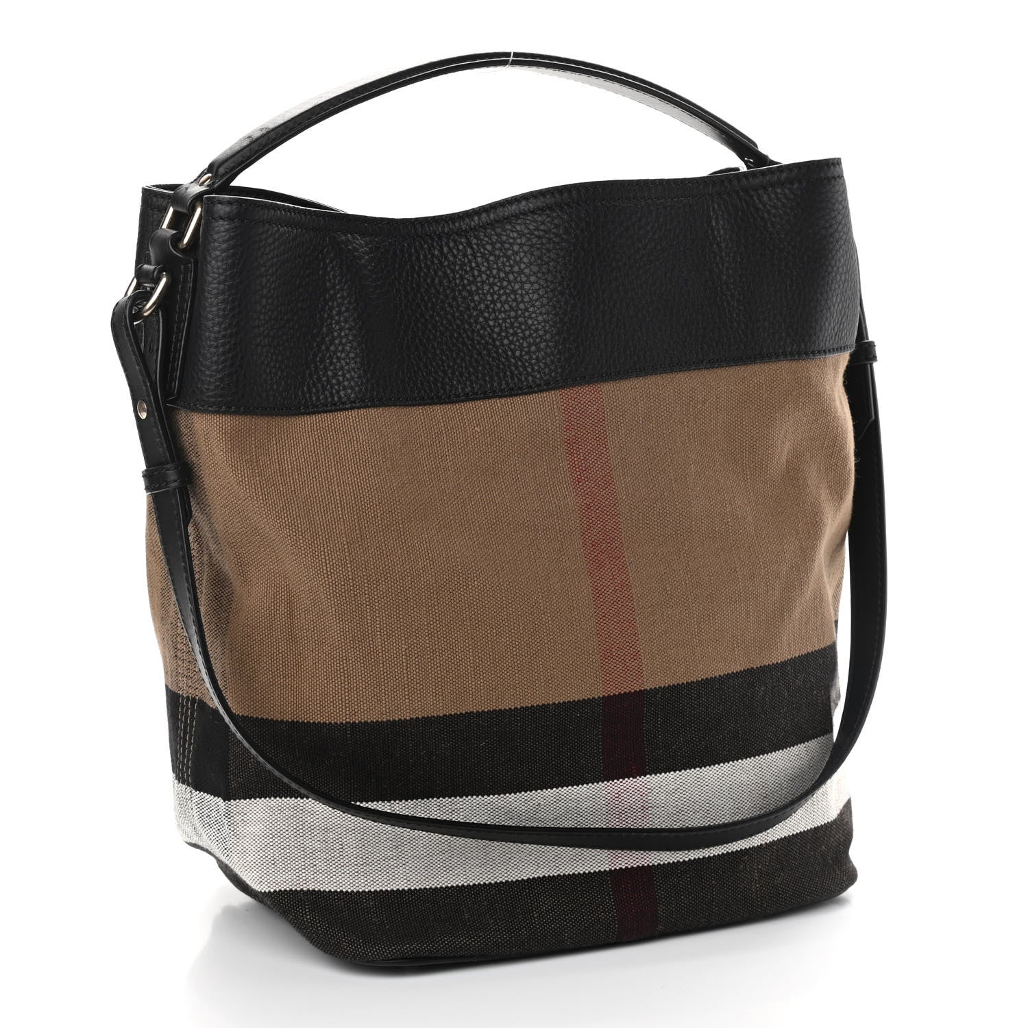 Burberry Grainy Calfskin Canvas Mega Check Medium Ashby Tassel Hobo Black 3 of 14