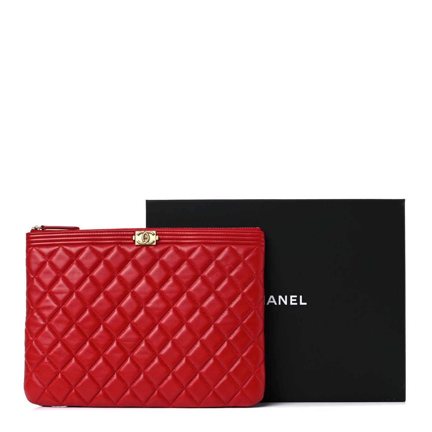Lambskin Quilted Medium Boy Cosmetic Case Red
