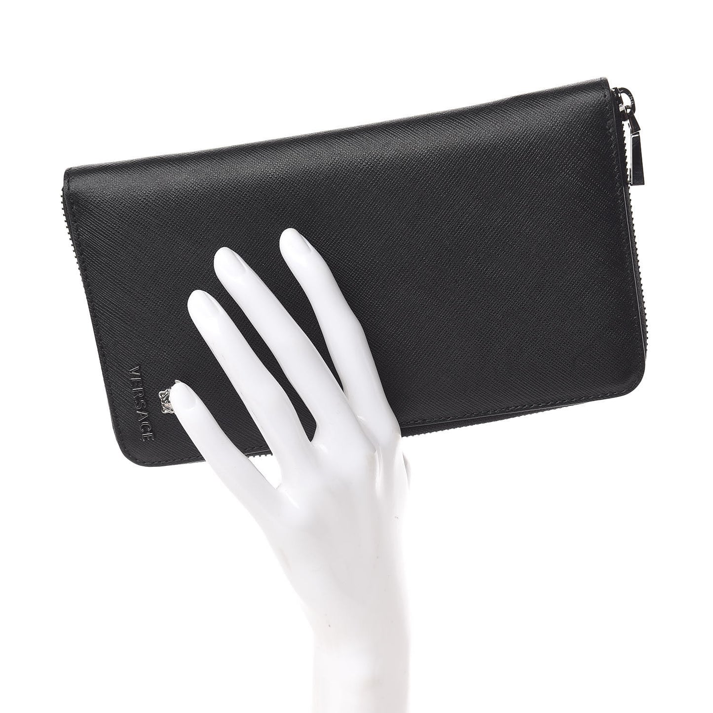 Saffiano Calfskin Zip Around Organizer Wallet Black