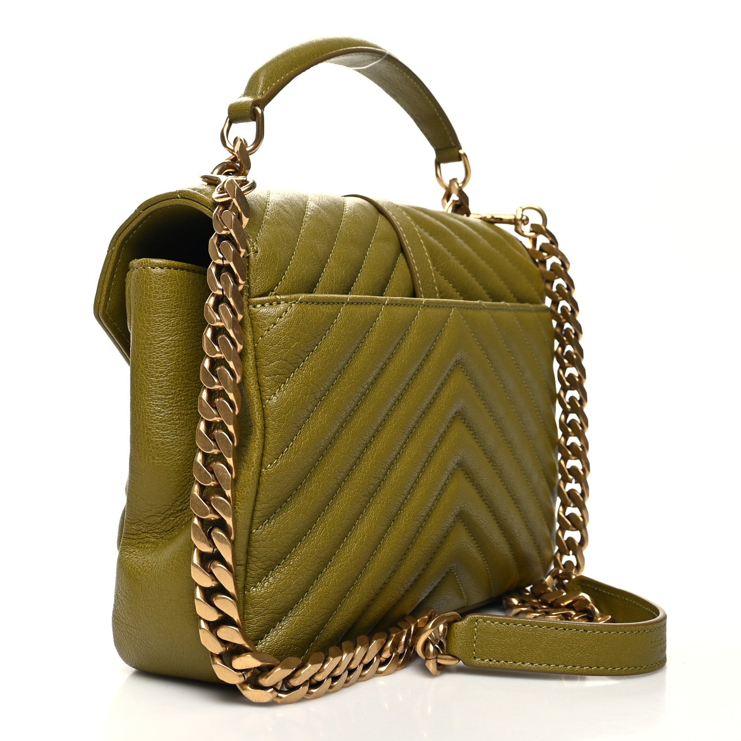 Saint Laurent Sheepskin Matelasse Chevron Monogram Medium College Bag Olive 2 of 10