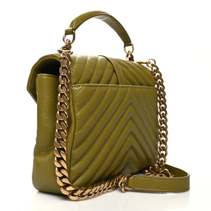 Saint Laurent Sheepskin Matelasse Chevron Monogram Medium College Bag Olive 2 of 10