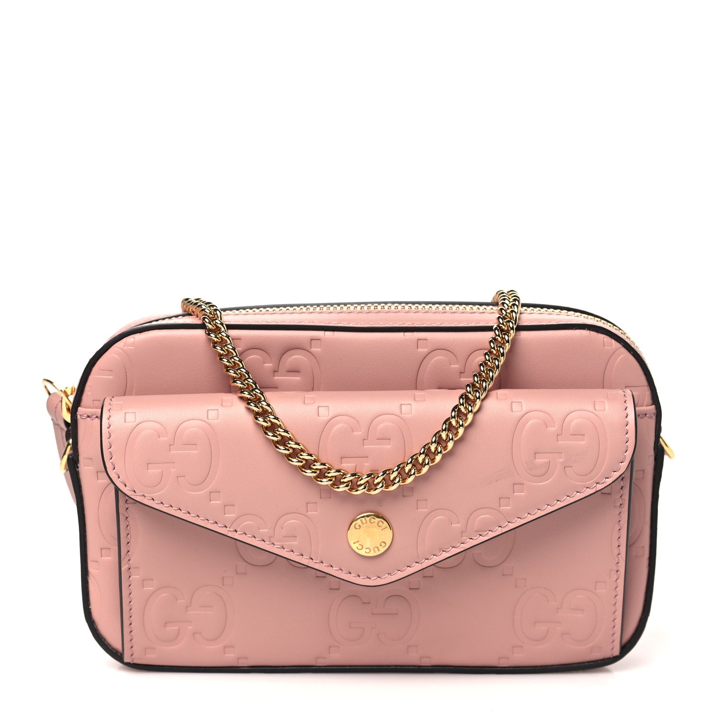 Calfskin GG Super Mini Debossed Chain Wallet Dust Carmine