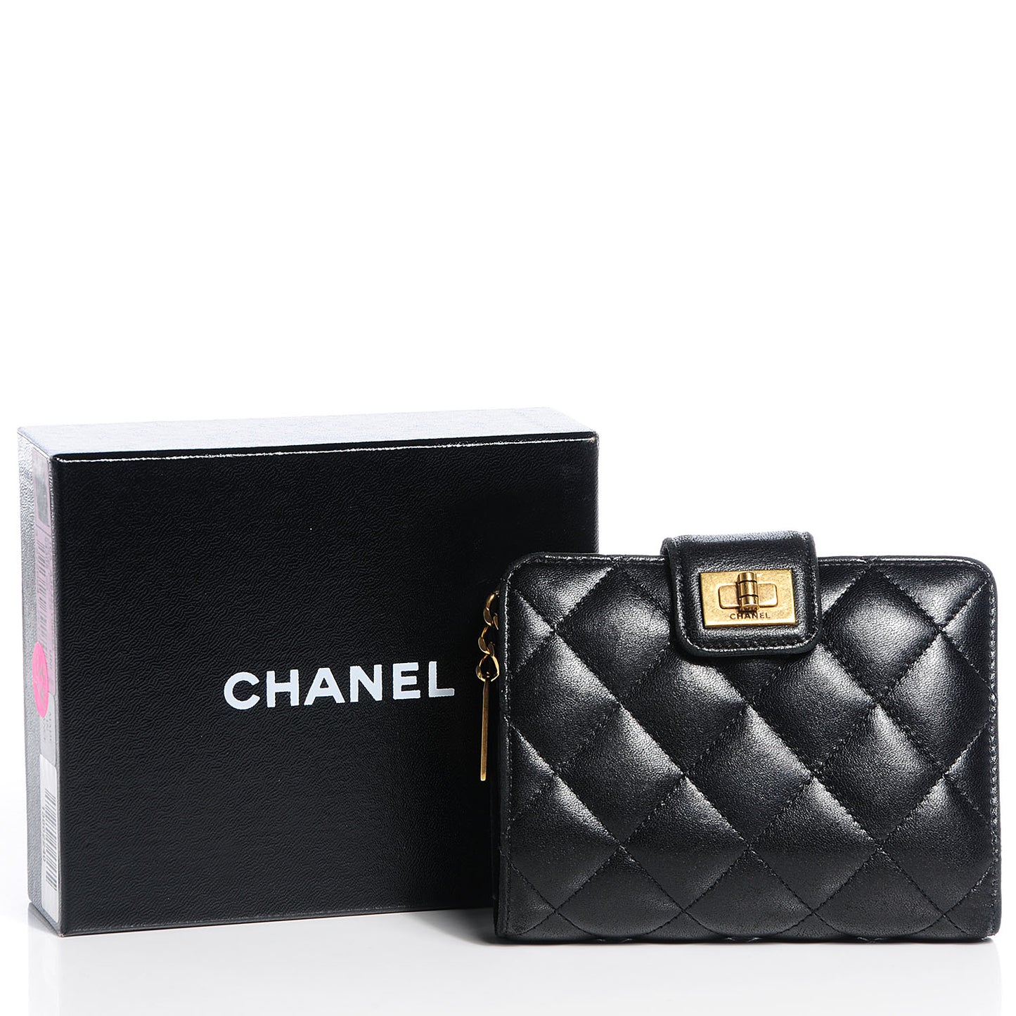 Lambskin Quilted Mademoiselle Compact Wallet Black