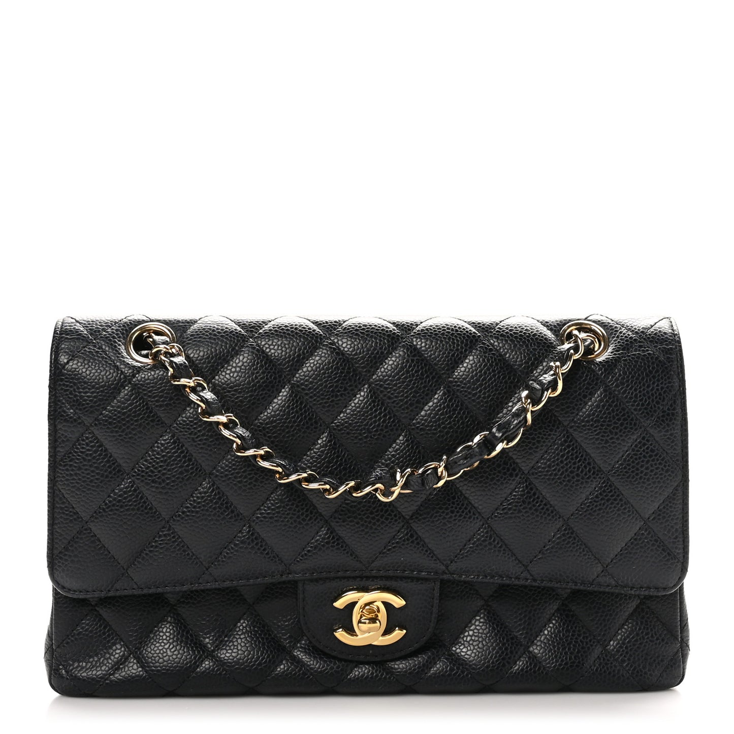 Caviar Quilted Medium Double Flap Black