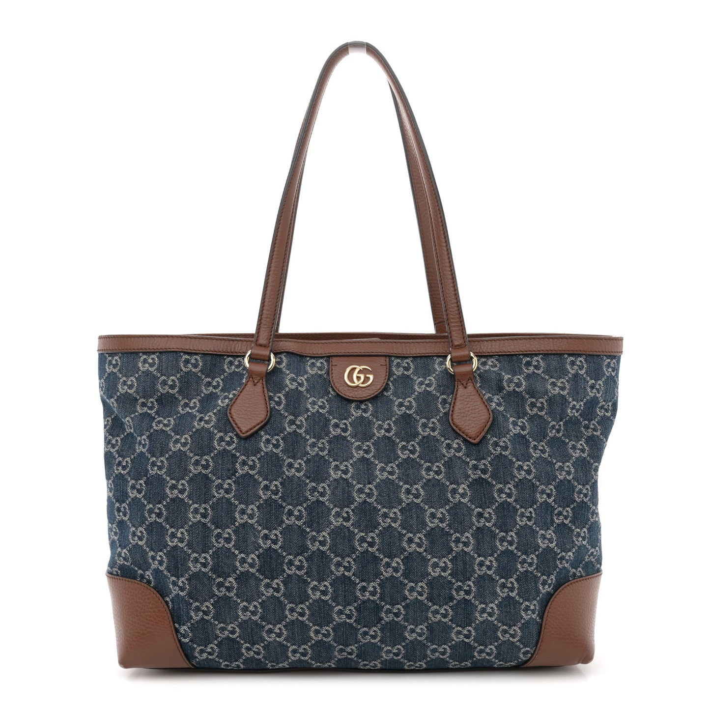 New Denim GG Monogram Medium Ophidia Shopping Tote Blue Tea Cuir