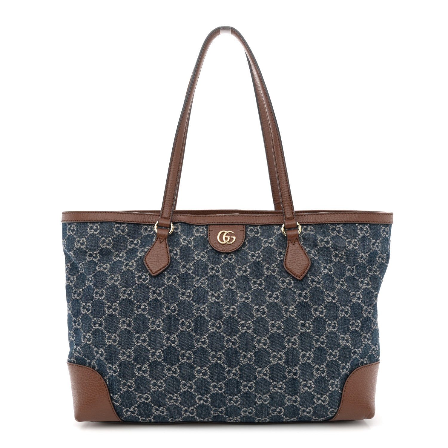Gucci New Denim GG Monogram Medium Ophidia Shopping Tote Blue Tea Cuir 1 of 15