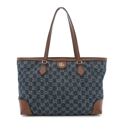 Gucci New Denim GG Monogram Medium Ophidia Shopping Tote Blue Tea Cuir 1 of 15