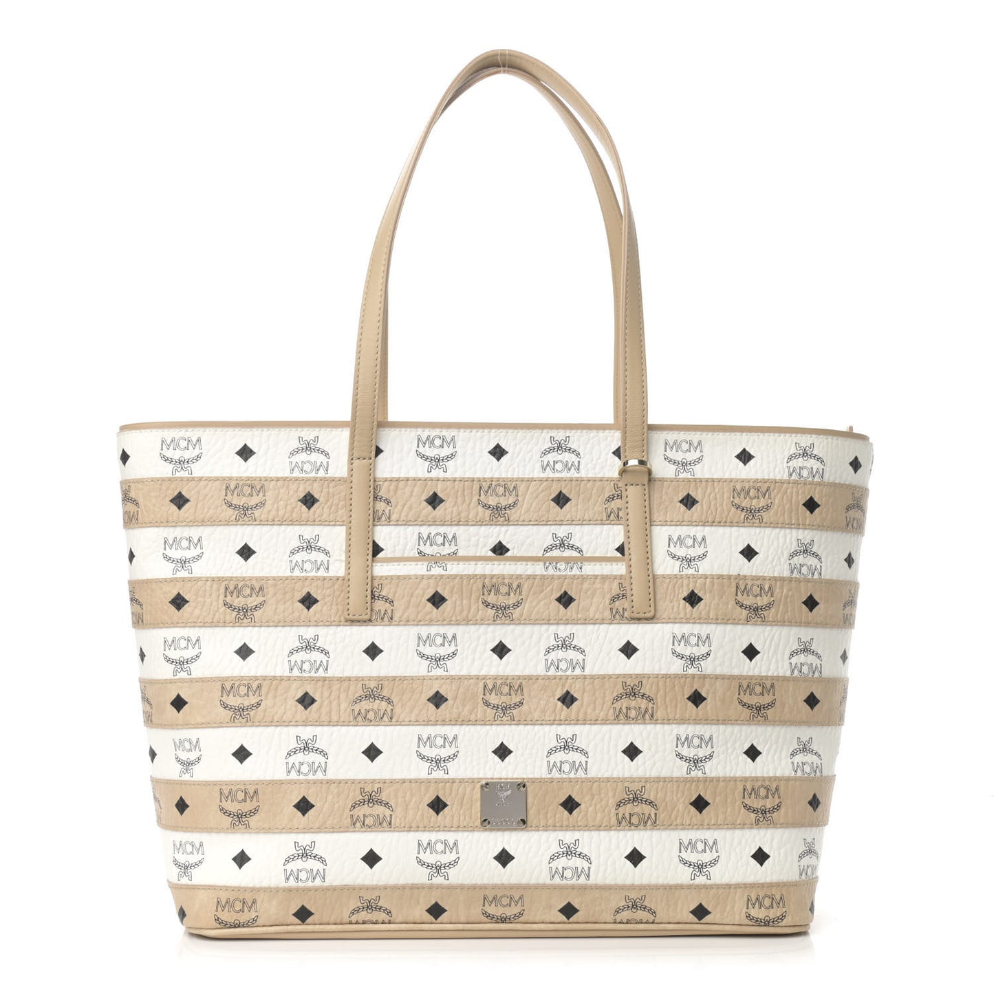 Visetos Striped Medium Anya Shopper Tote White Beige