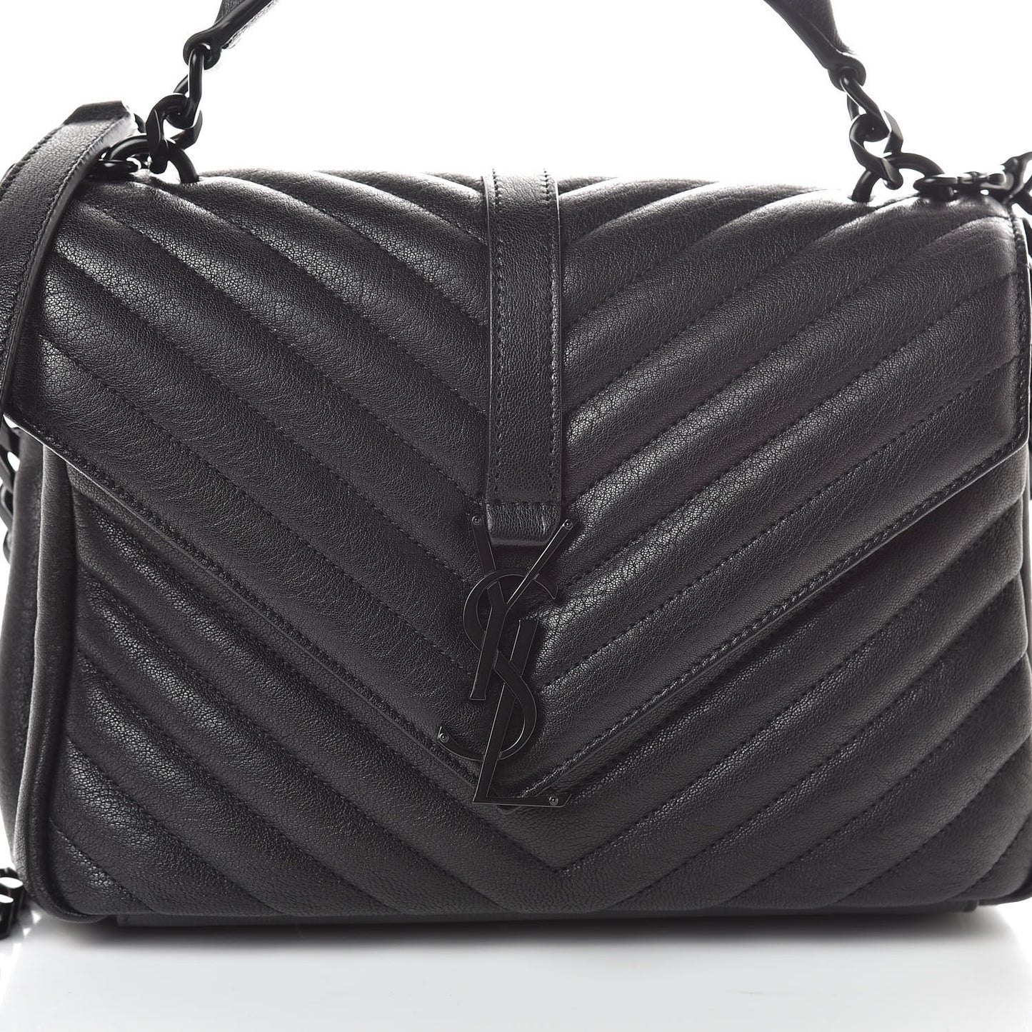 Sheepskin Matelasse Chevron Monogram Medium College Bag Black
