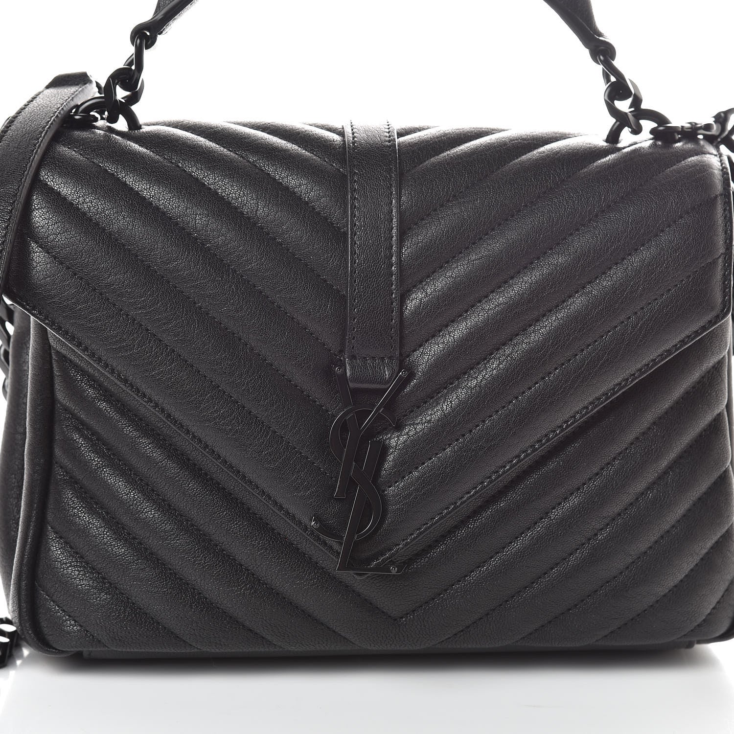 Saint Laurent Sheepskin Matelasse Chevron Monogram Medium College Bag Black 8 of 10