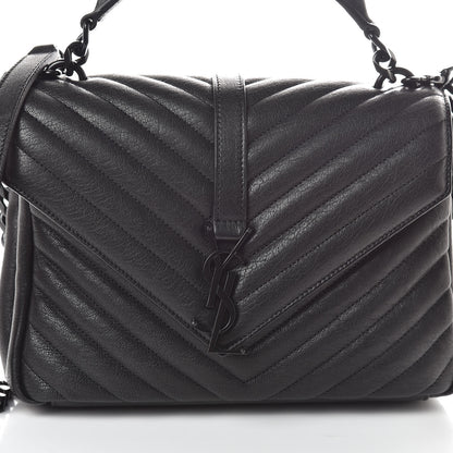 Saint Laurent Sheepskin Matelasse Chevron Monogram Medium College Bag Black 8 of 10