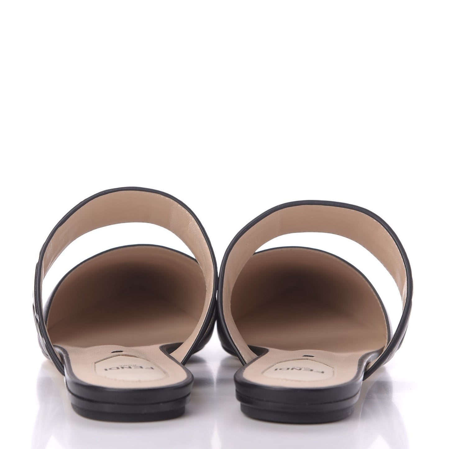 Vitello FF Embossed Buckle Flat Mules 38 Black