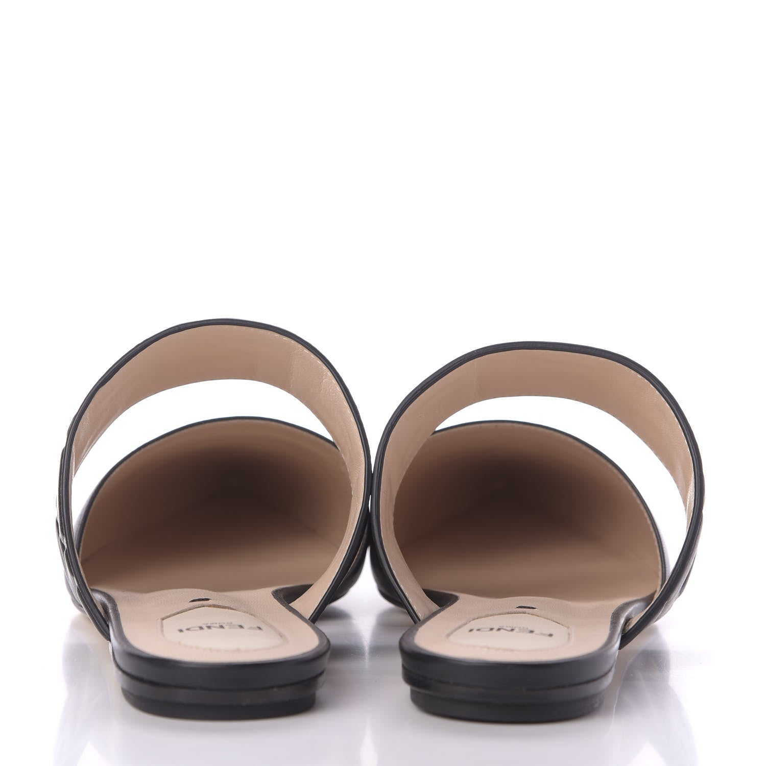 Fendi Vitello FF Embossed Buckle Flat Mules 38 Black 9 of 11