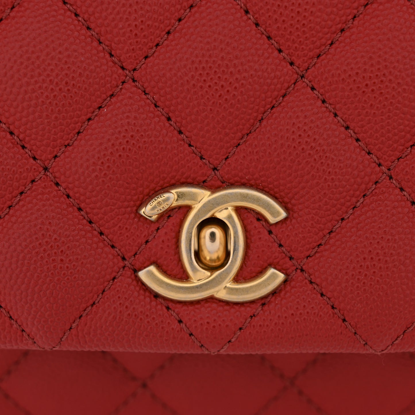 Caviar Lizard Embossed Quilted Mini Coco Handle Flap Red