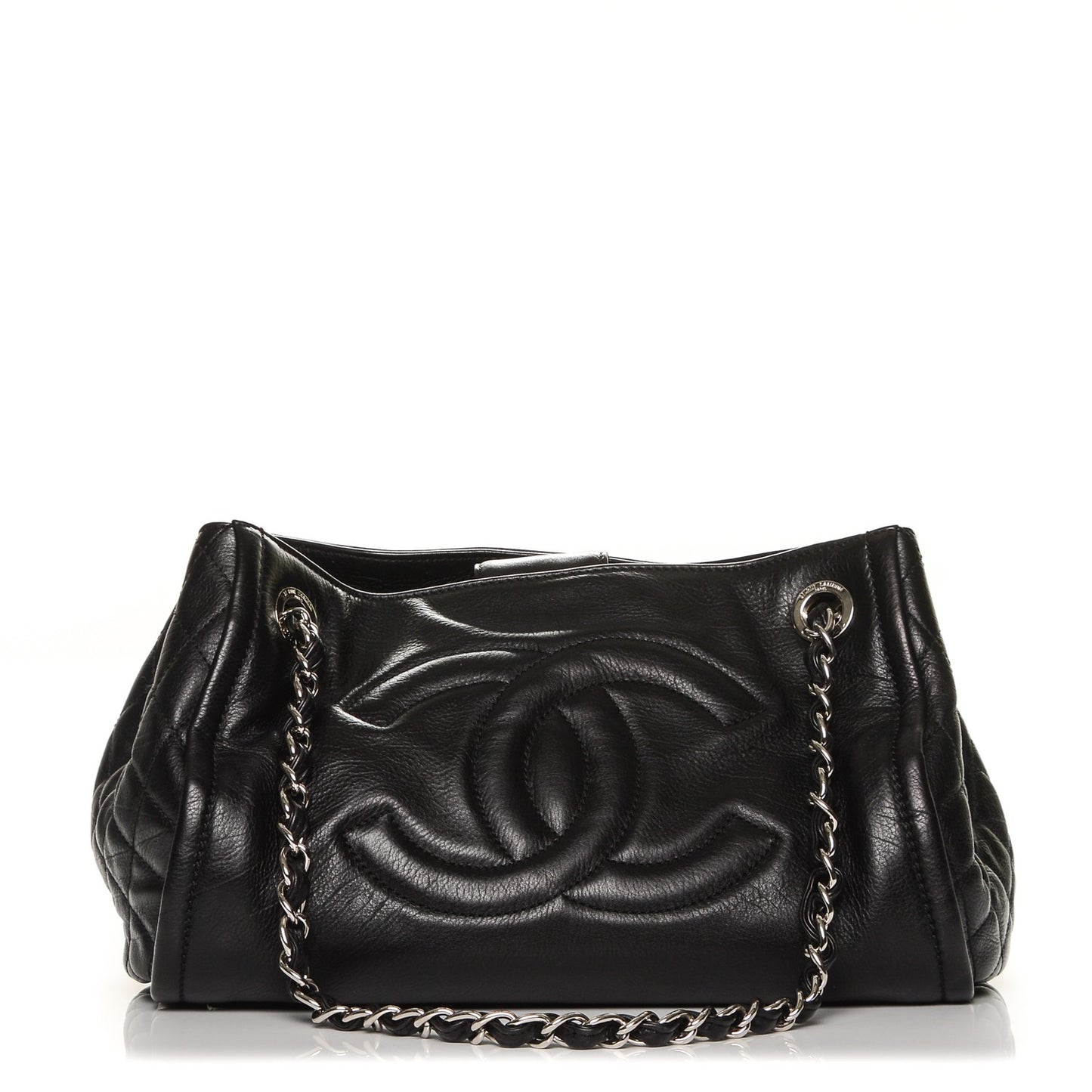 Calfskin CC Open Accordion Shoulder Bag Black