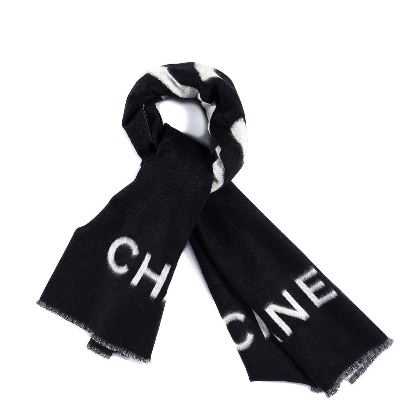 Cashmere CC Fringe Stole Black White