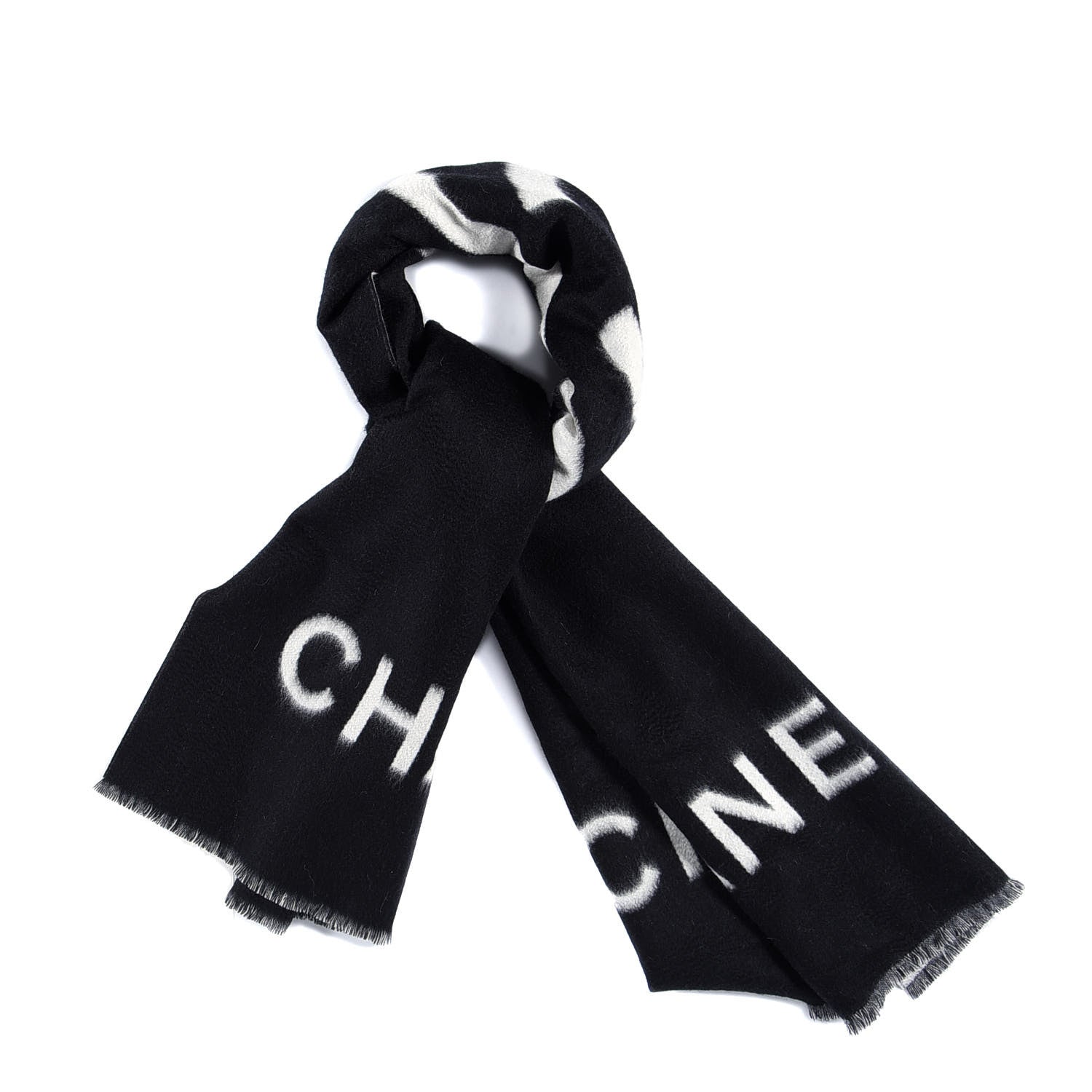 Chanel Cashmere CC Fringe Stole Black White 1 of 5